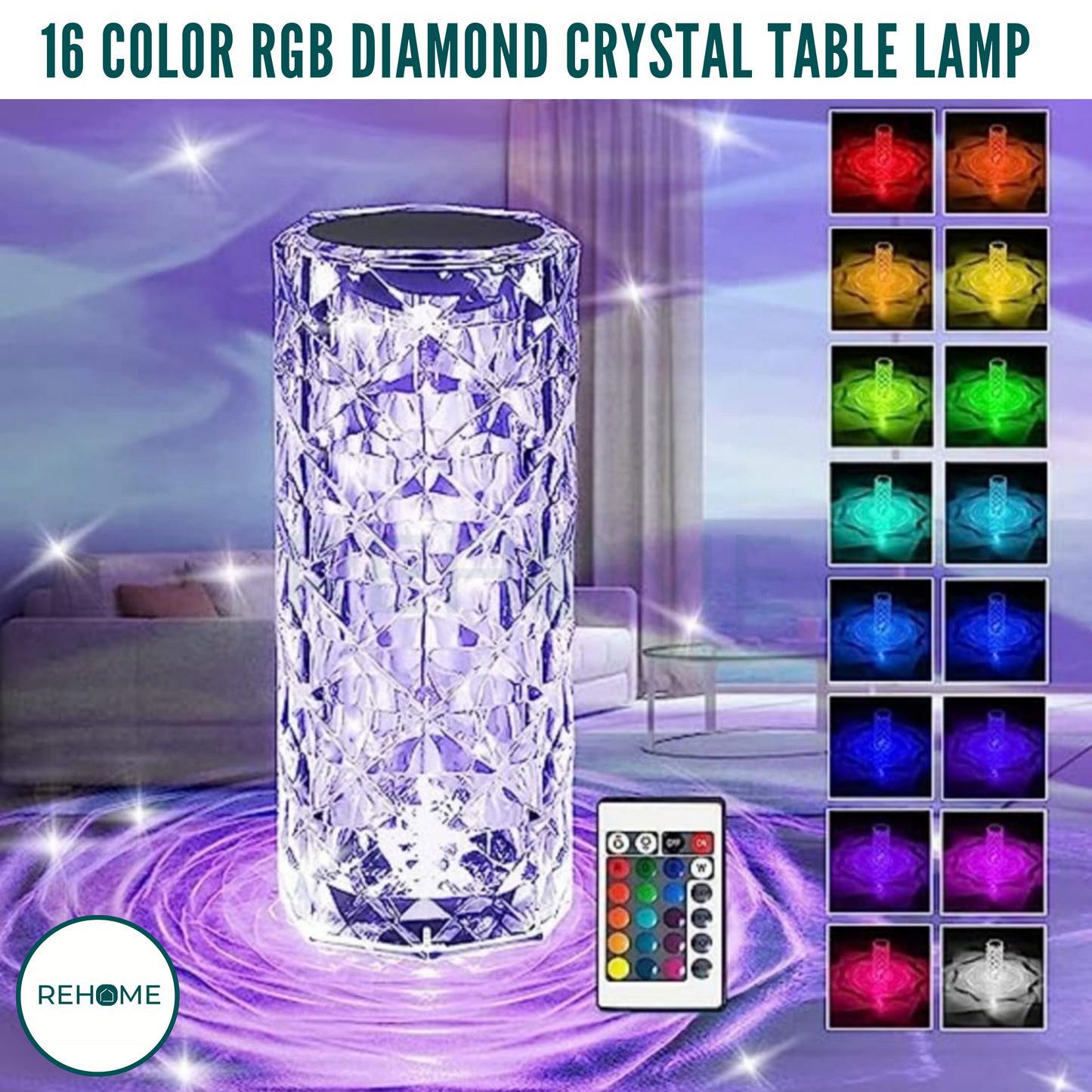 RGB Crystal Diamond Table Lamp - (FREE Delivery)