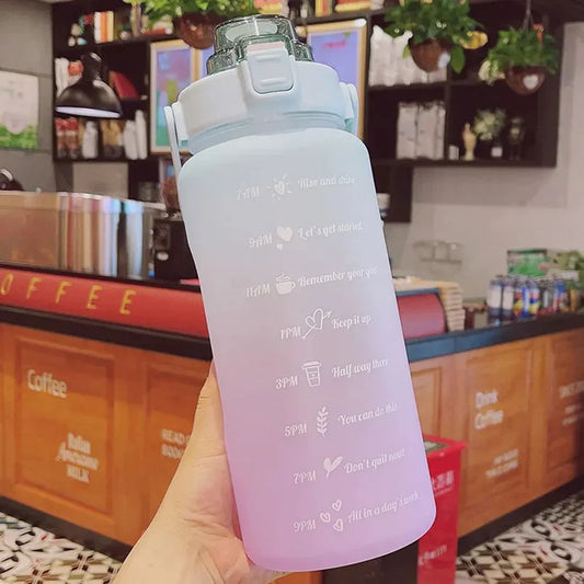 2000ml Motivational Sports Water Bottle With Straw and time marker