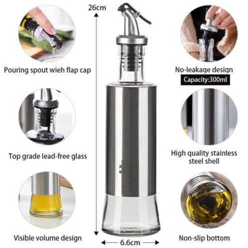 Oil Dispenser Bottle Cooking Oil & Vinegar Cruet For Kitchen And 350 ML Steel (Silver)