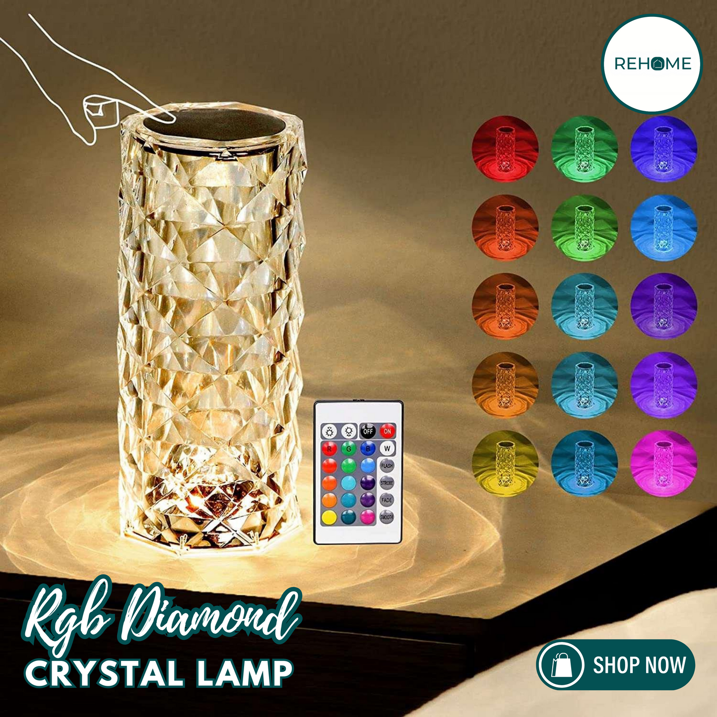 RGB Crystal Diamond Table Lamp - (FREE Delivery)